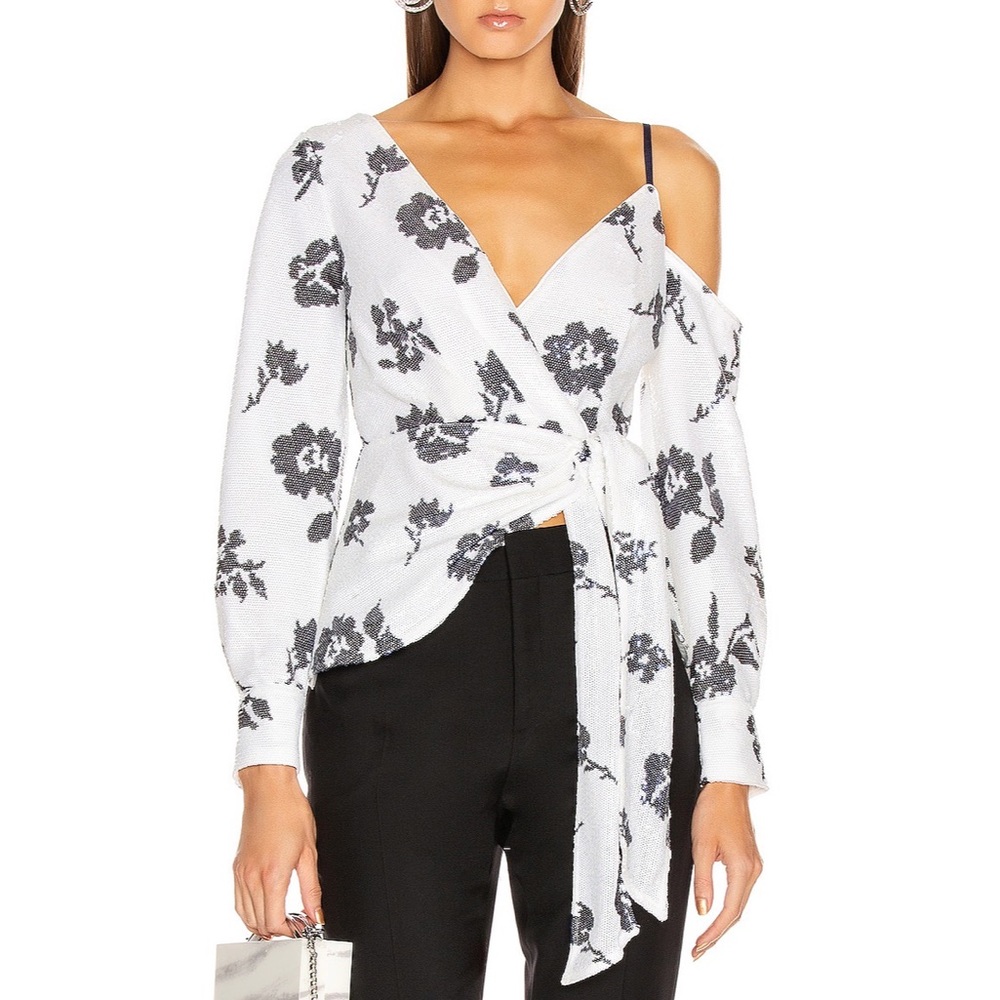 Self-Portrait Floral Sequin Wrap Top